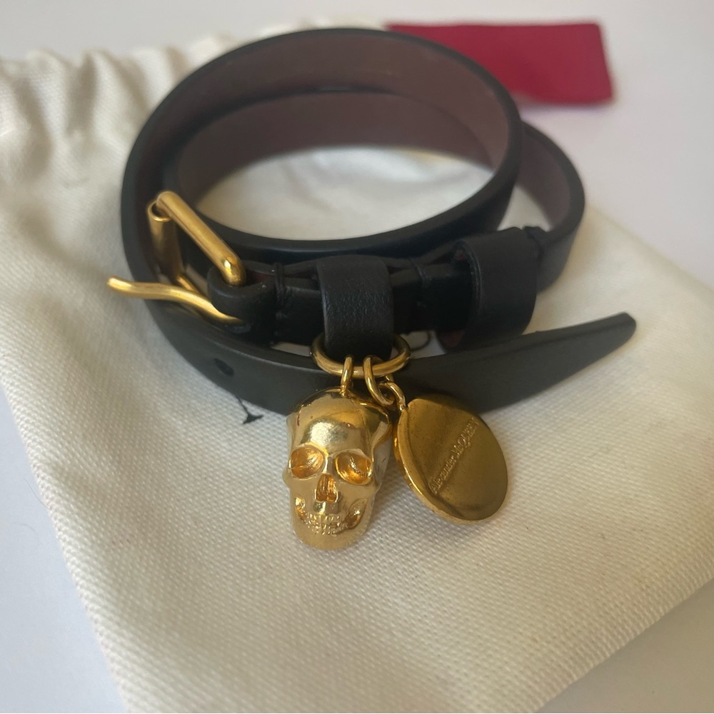 Alexander McQueen Black Leather Double Wrap Bracelet